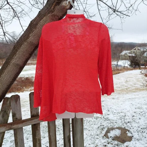 NWT EILEEN FISHER WOMAN 3X Melange Linen Grain Cascading Front Textured Cardigan - Picture 5 of 16